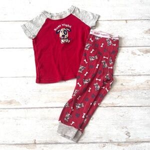 Faded Glory 18m Baby Boys Dog Print Pajamas Pjs Set Toddler Red Gray Top Pants
